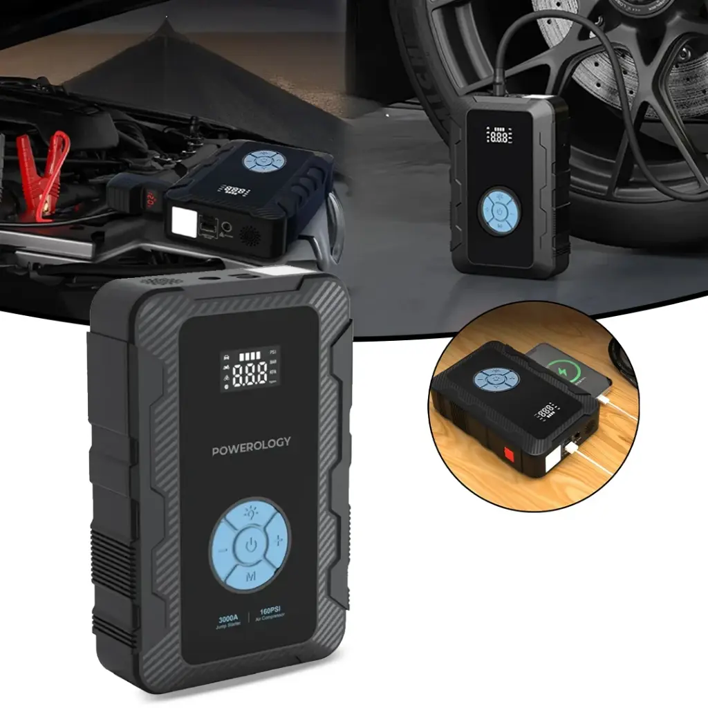 Powerology 20000mah Power Bank Jump Start Air Compressor