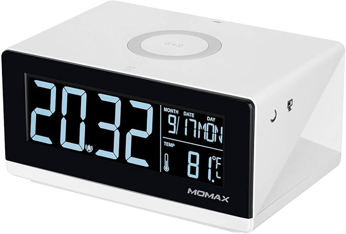 Momax 2-in-1 Q.Clock Digital Alarm Clock with Wireless Charging Dock QI Charger Station