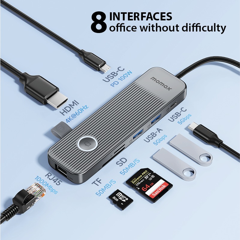 Momax Onelink 8in1 Multi-Function Usb-C Hub