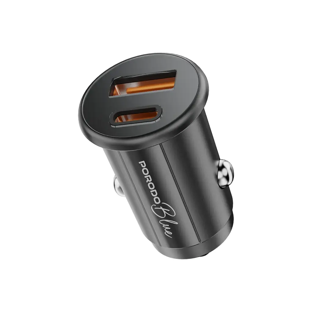 Porodo Blue Dual Port 30W Car Charger with C-lightning Cable - Black