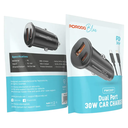 Porodo Blue 30W Dual-Port Car Charger with USB-C to Lightning Cable – Black – packaging
