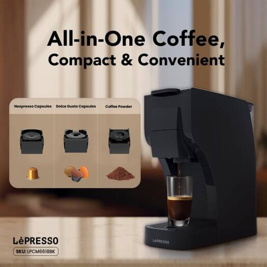 LePresso Trezza Multi-Capsule Coffee Machine 20 Bar, Compatible with Nespresso/Dolce Gusto/Powde