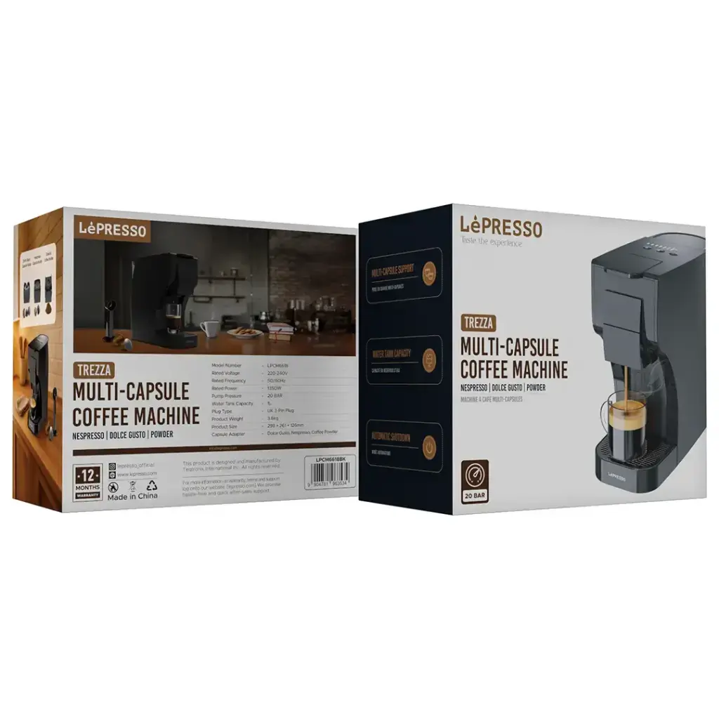 LePresso Trezza Multi-Capsule Coffee Machine 20 Bar, Compatible with Nespresso/Dolce Gusto/Powde