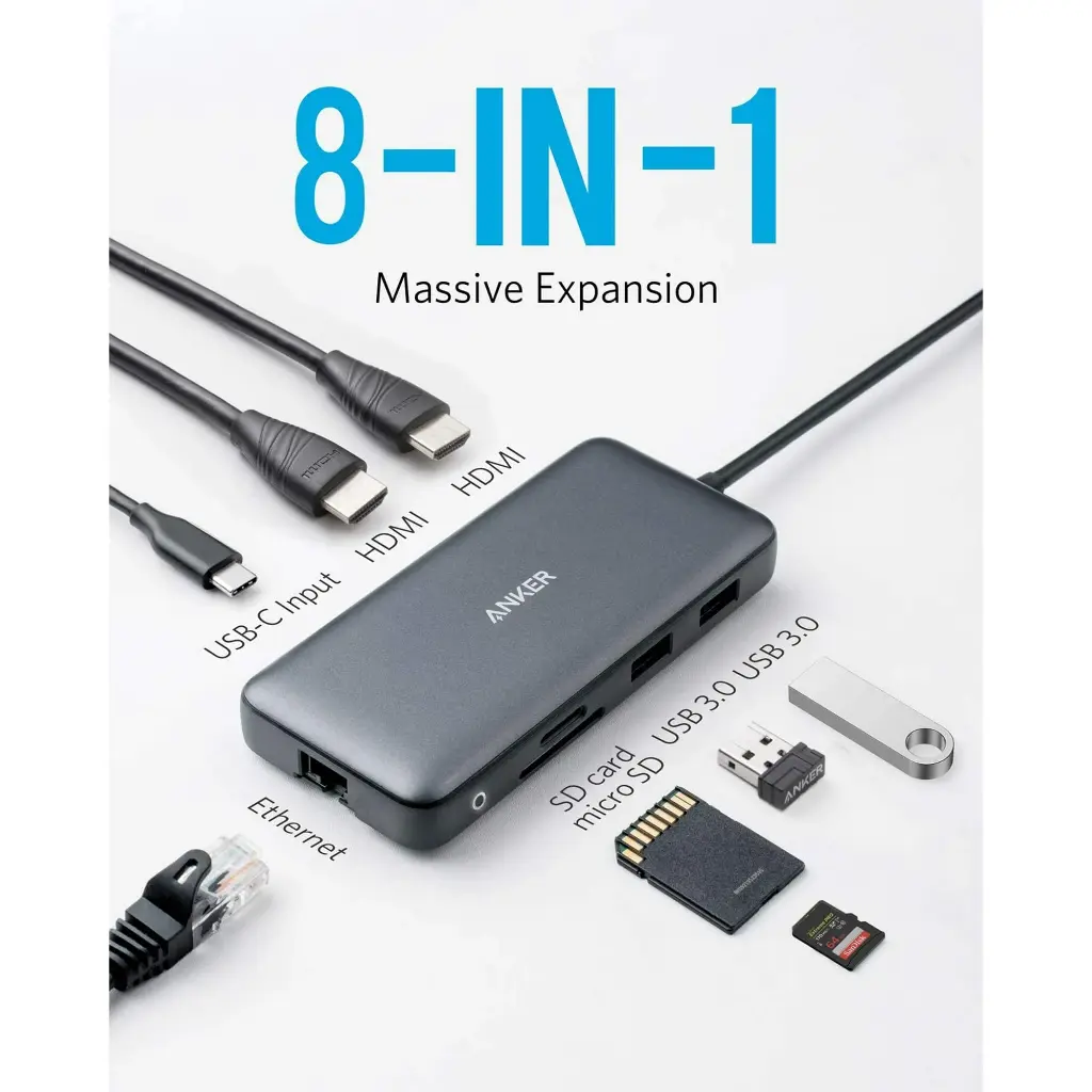 Anker 8in1 USB-C Hub, 100 Watts,10Gbps USB Ports, 4K