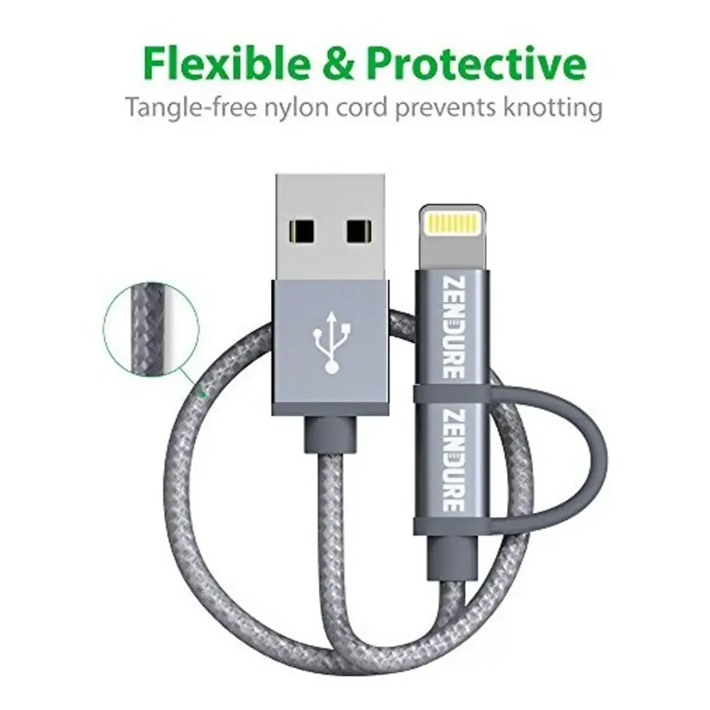 Zendure - 2in1 Micro USB Cable With Lightning Adapter