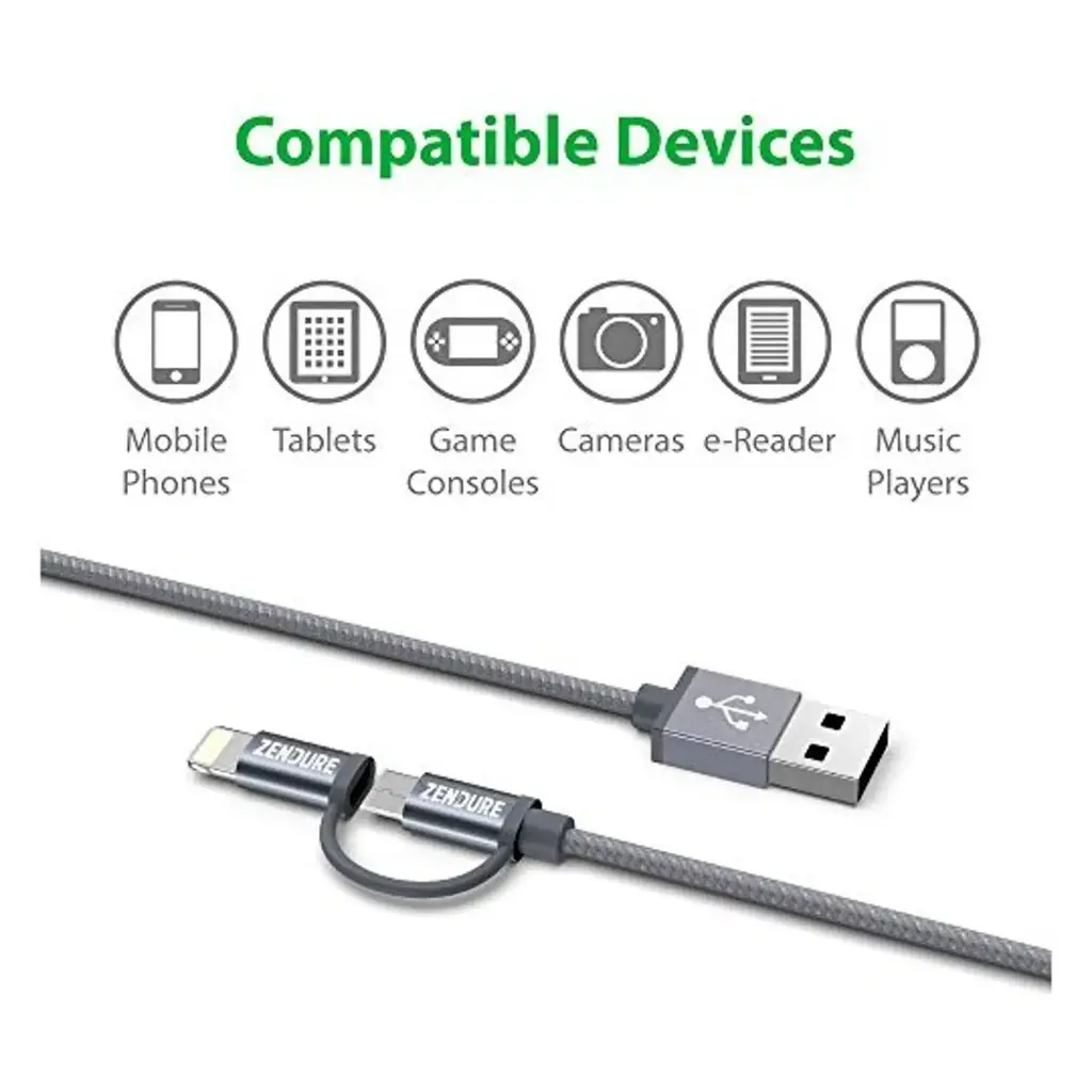 Zendure - 2in1 Micro USB Cable With Lightning Adapter