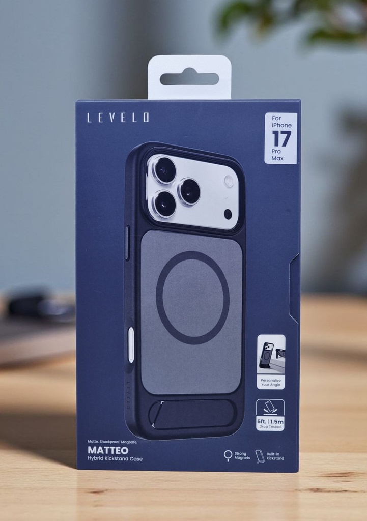 LEVELO MATTEO IPHONE 17 PRO MAX HYBRID KICKSTAND CASE BLACK