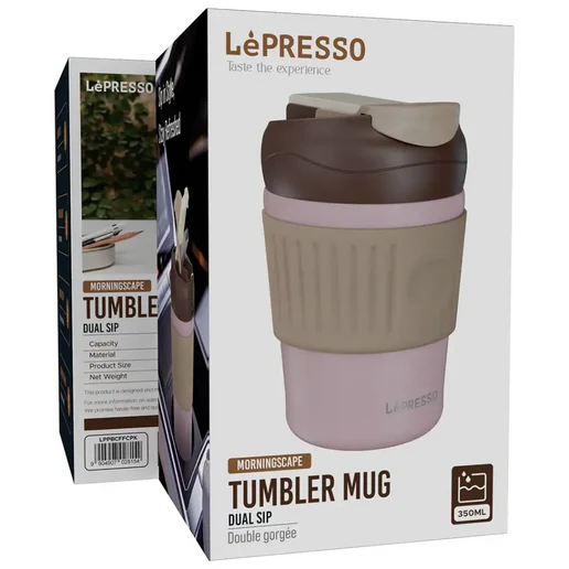 LePresso Tumbler Mug Stainless Steel with Dual-Sip, 350mL Capacity - Pink