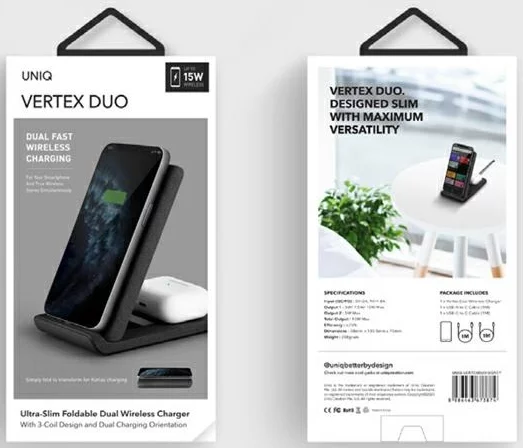 UNIQ Lad. Induction Vertex Duo 2in1 15W Fast charge charcoal gray