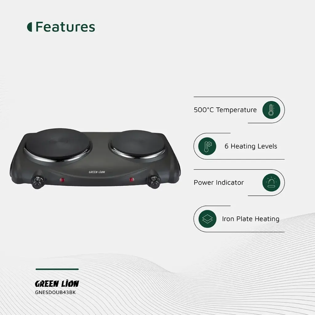Green Lion Electric Stove Double Hot Plate - Black