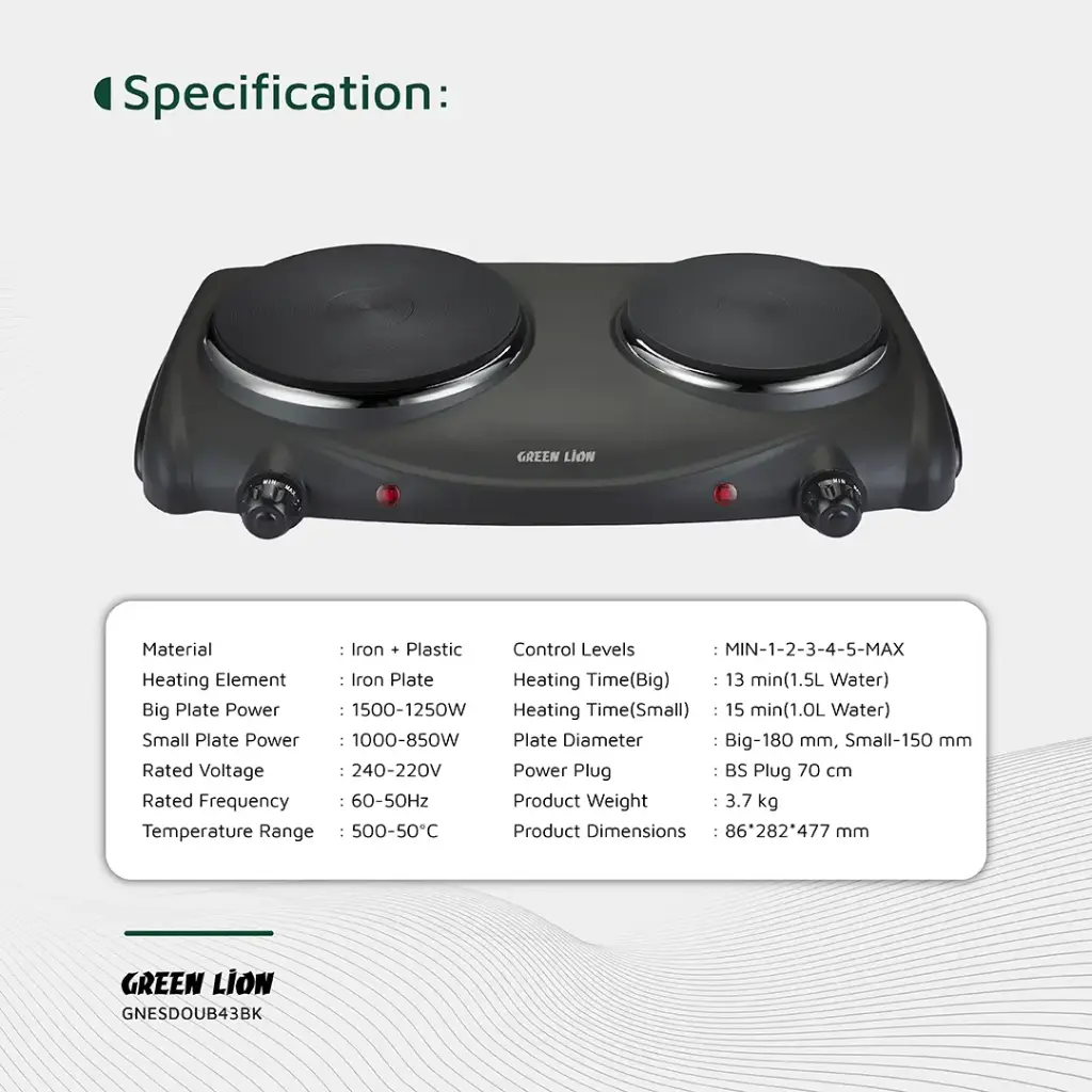 Green Lion Electric Stove Double Hot Plate - Black