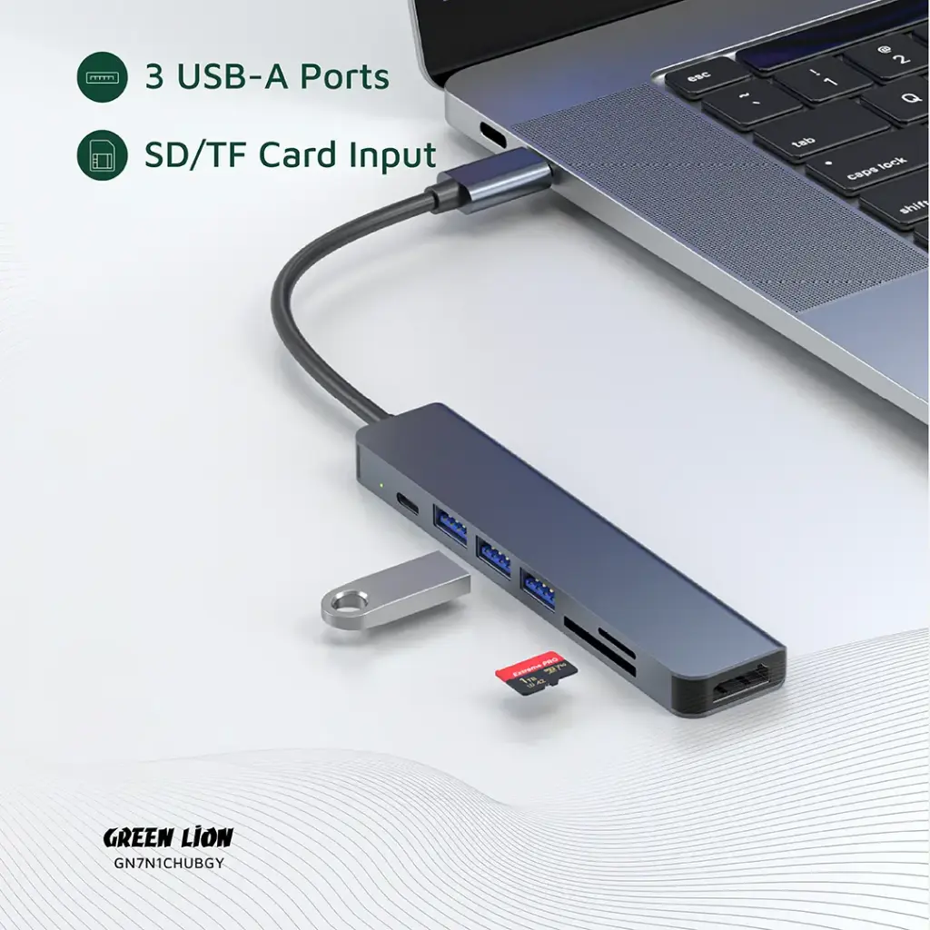 Green Lion 7-in-1 USB-C Hub - Gray