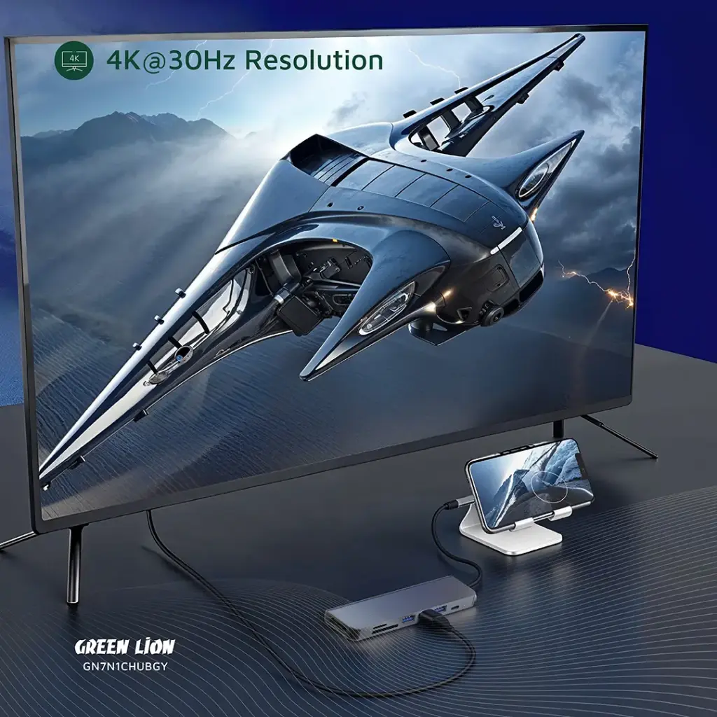 Green Lion 7-in-1 USB-C Hub - Gray