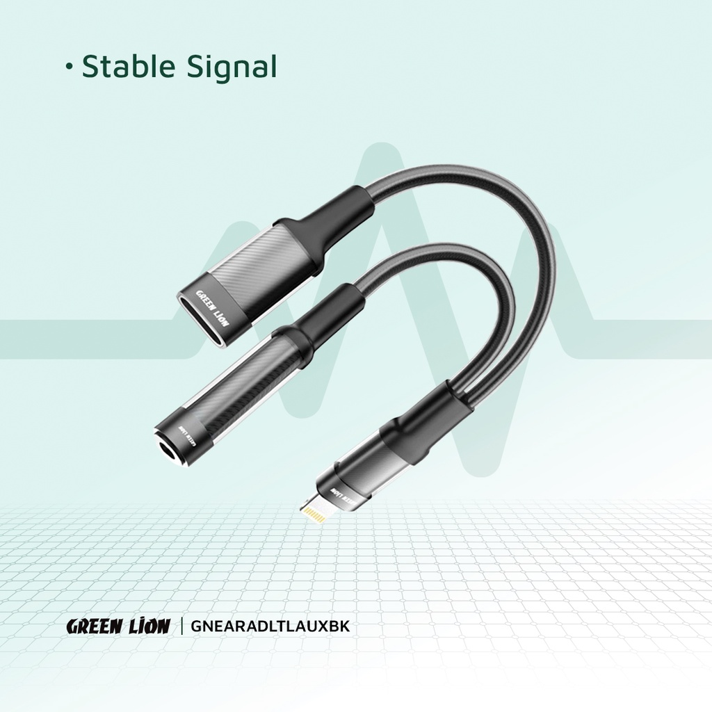 Green Lion Earphone Adapter (12cm) Lightning To Lightning (Charging) + 3.5 (Audio)
