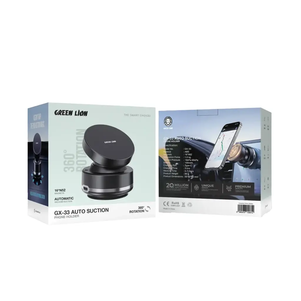 Green Lion GX-33 Auto Suction Phone Holder - Black