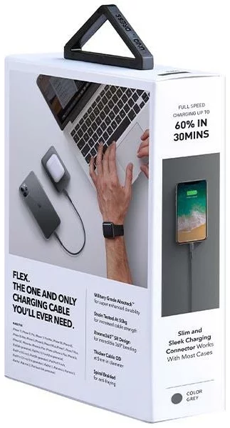 UNIQ Cable Flex USB-C-Lightning 18W nylon 30cm charcoal