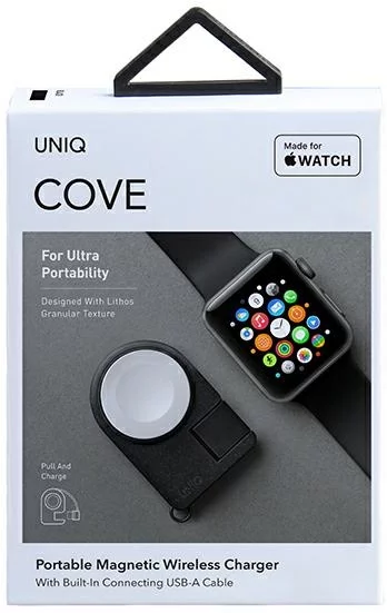 Uniq Cover Portable Magnetic Charger For Apple Watch with Built In USB A Cable Charcoal black