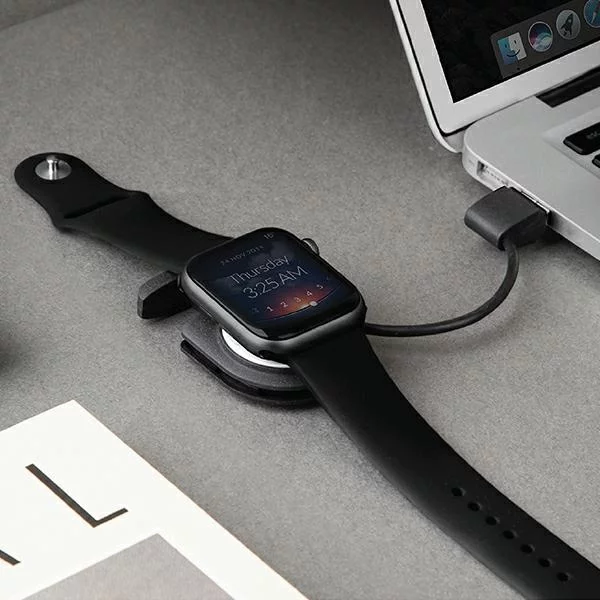 Uniq Cover Portable Magnetic Charger For Apple Watch with Built In USB A Cable Charcoal black