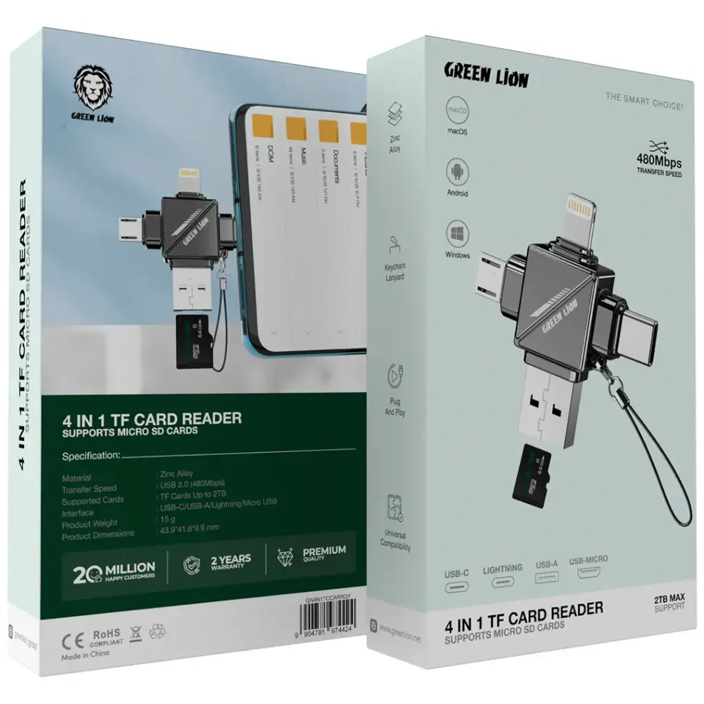 Green Lion 4 in 1 TF Card Reader - Gray
