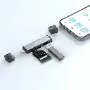 Green Lion 3 in 1 Card Reader with USB-C & Lightning Connectivity - Gray