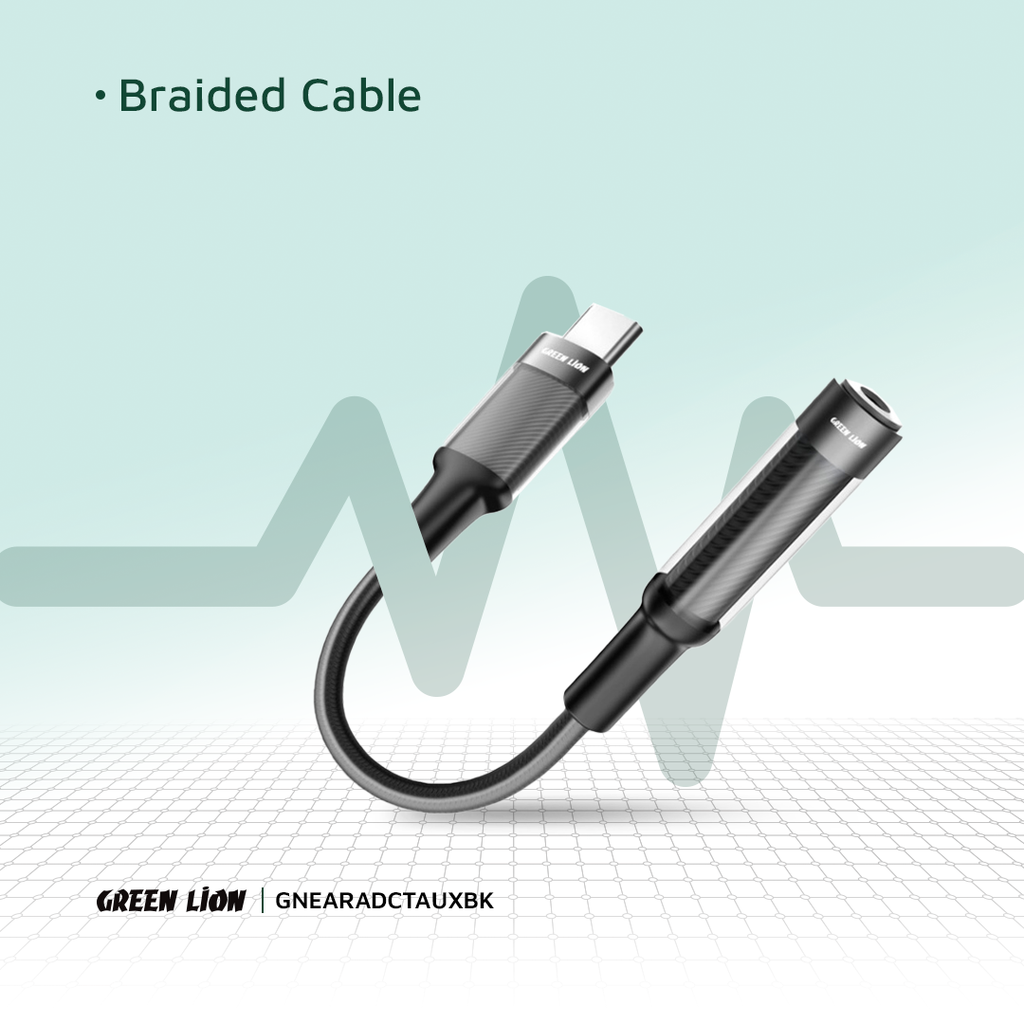 Green Lion Earphone Adapter USB-C to 3.5 Aux 12CM - Black
