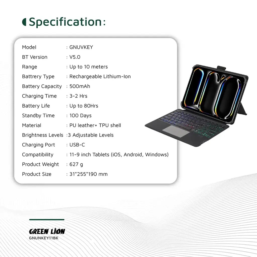 Green Lion Universal Smart Keyboard Case (Arabic & English) - Black