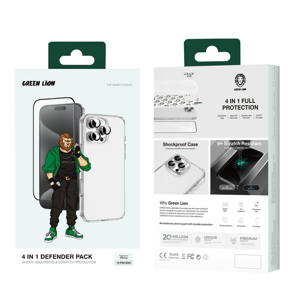 Green Lion 4 In 1 Defender Pack Privacy For iPhone16 Pro Max