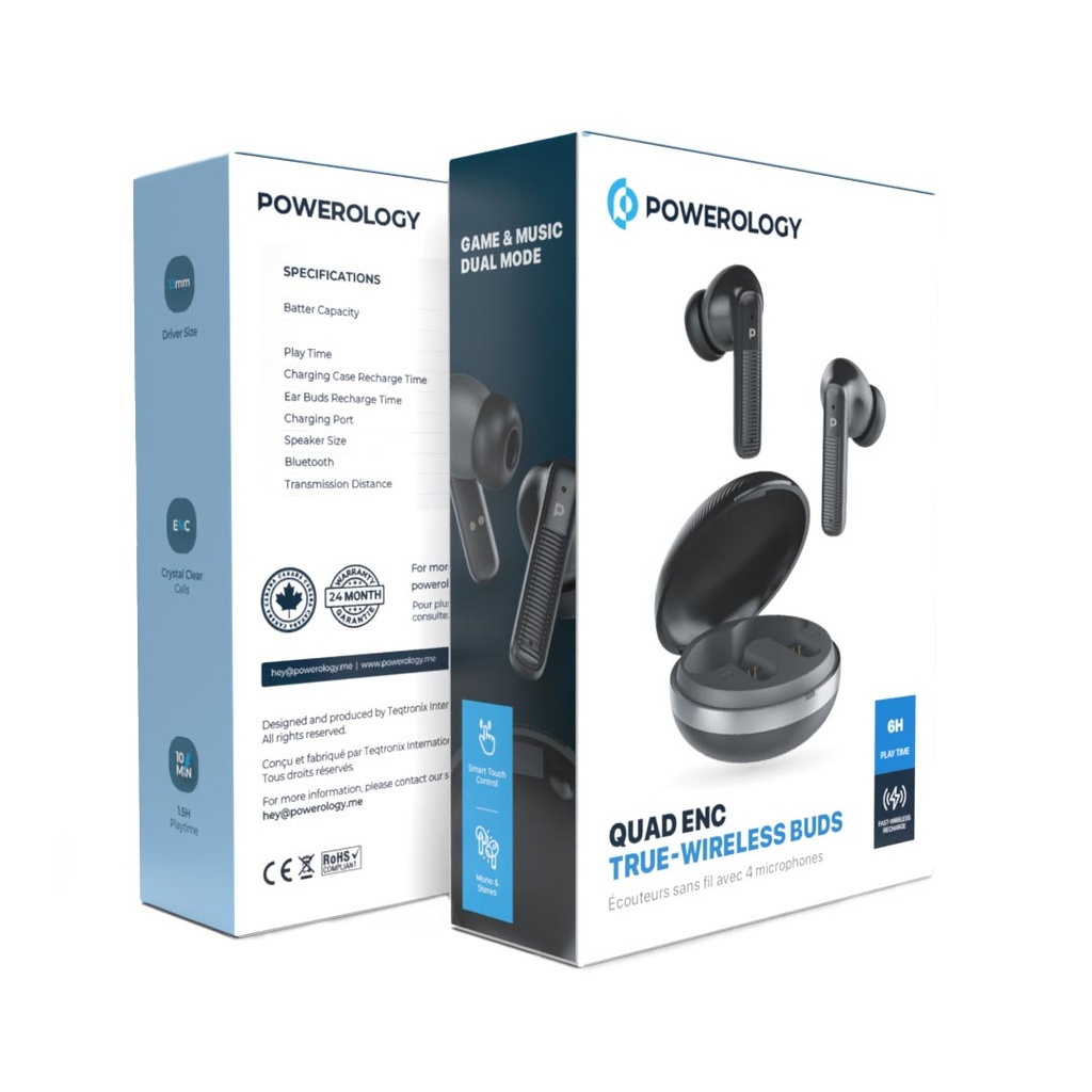 Powerology TWS Earphone with Quard Mic ENC Black