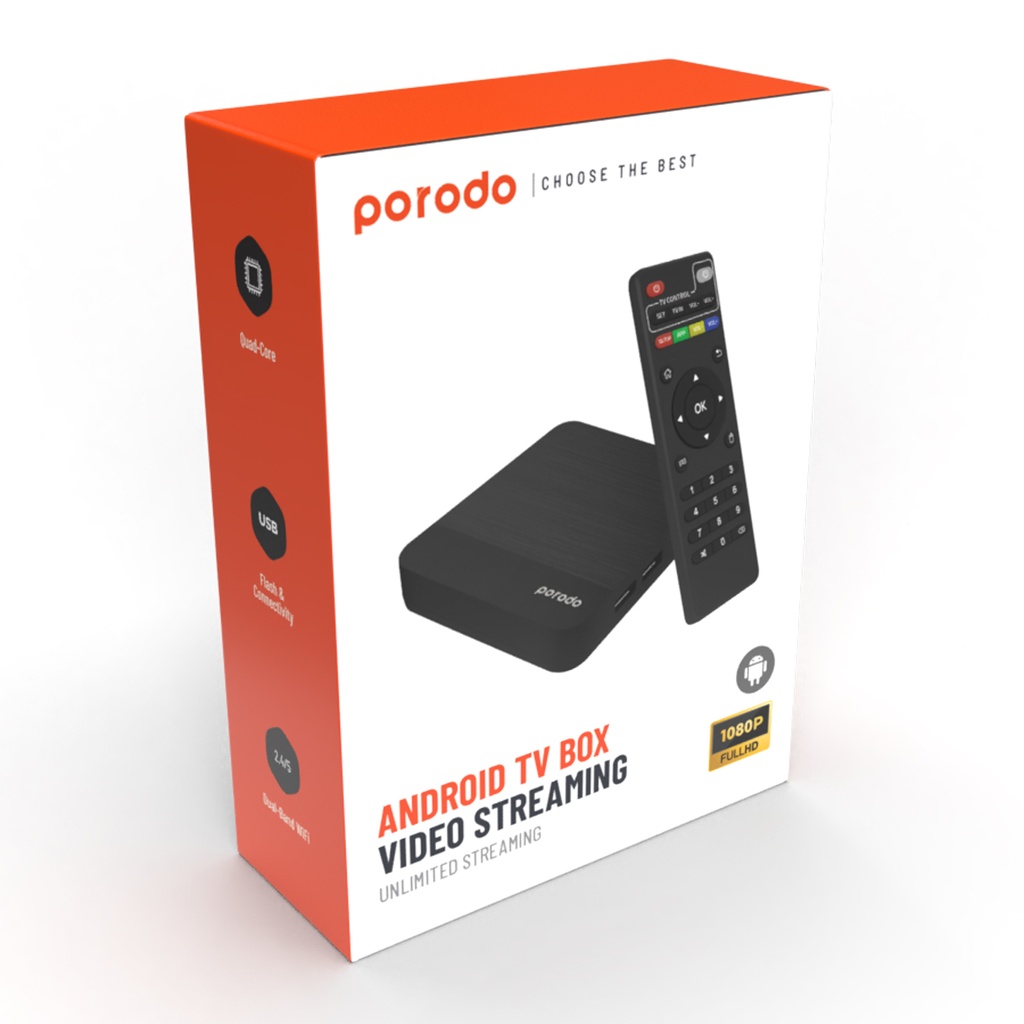 Porodo Android TV Box Video Streaming Unlimited Streaming