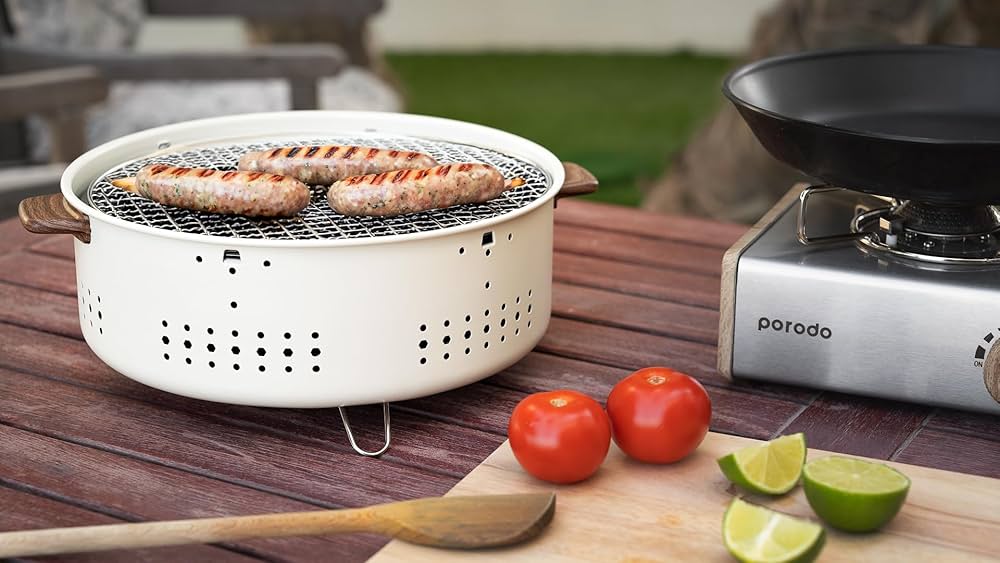 Porodo Lifestyle Camping Mini Outdoor Round BBQ/Charcoal Grill - Light Brown