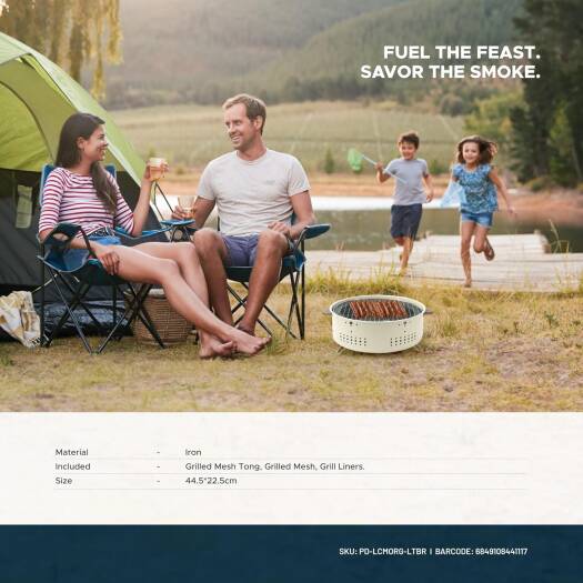 Porodo Lifestyle Camping Mini Outdoor Round BBQ/Charcoal Grill - Light Brown