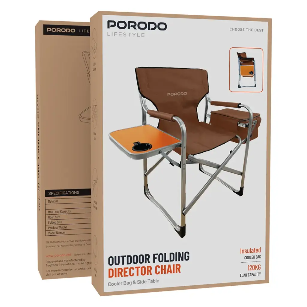 Porodo Lifestyle Outdoor Folding Director Chair - Brown