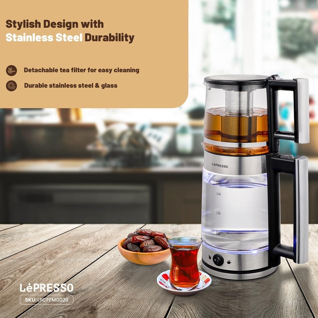 Lepresso Turkish Tea Glass Kettle - Black 