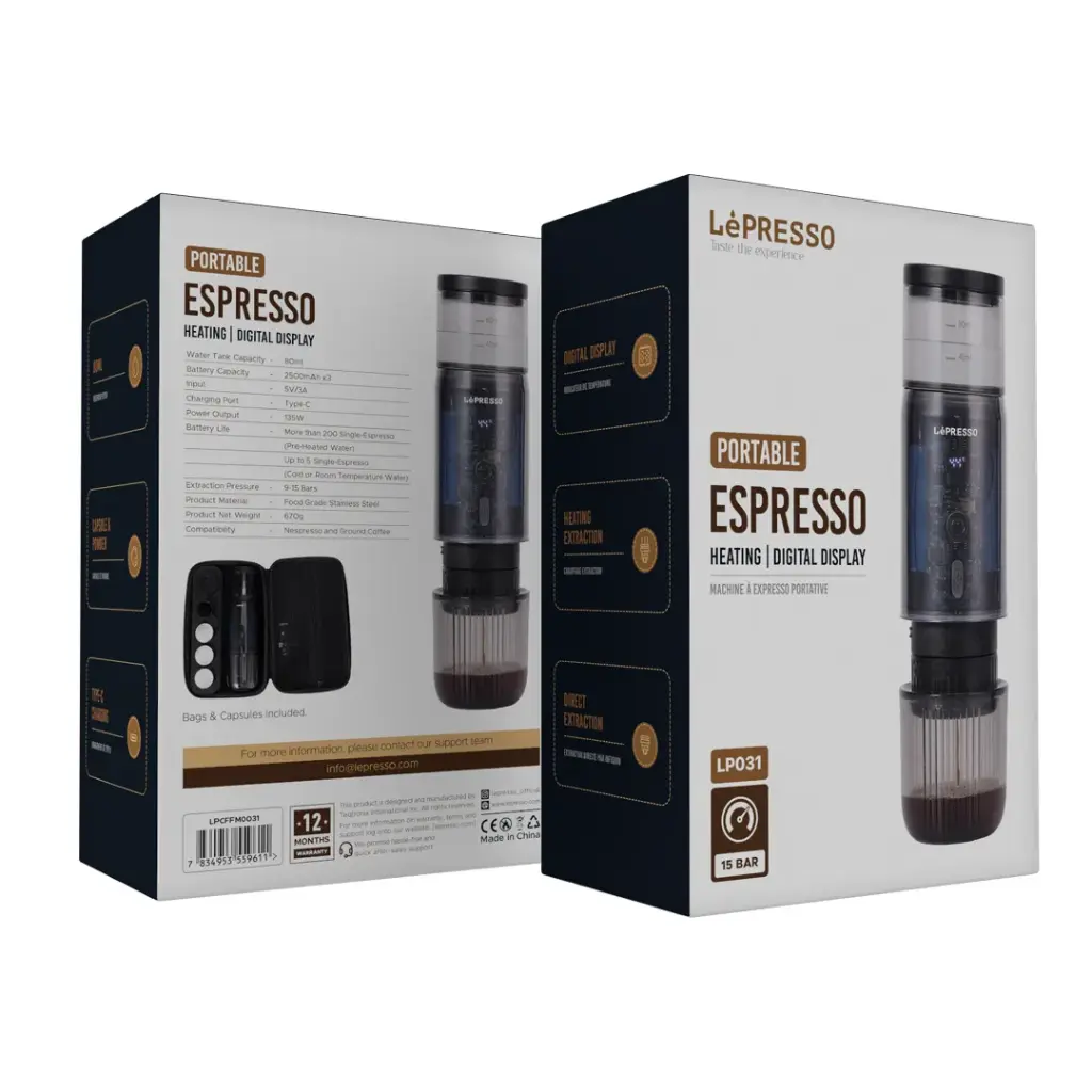 LePresso Portable Mini Espresso Machine with Travel Pouch - Black