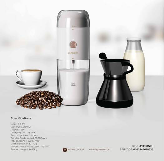 LePresso 2 in 1 Coffee Grinder and Milk Frother
