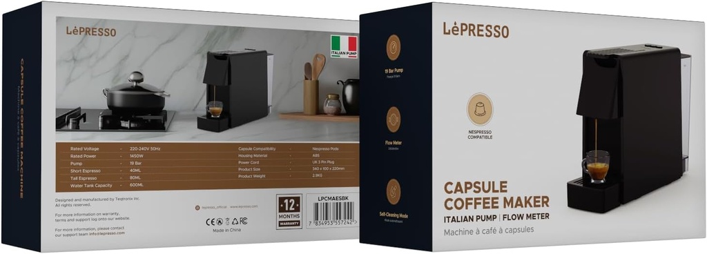 Lepresso Coffee Maker With Capsule Auto Ejection System - Black