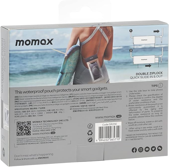 Momax - Waterproof Pouch Universal With Neck Strap Gray