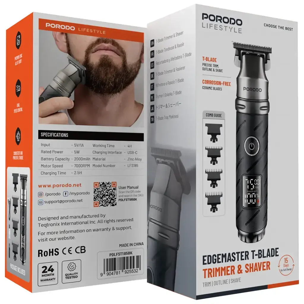Porodo Lifestyle Edgemaster T-Blade Trimmer & Shaver - Black (1).webp