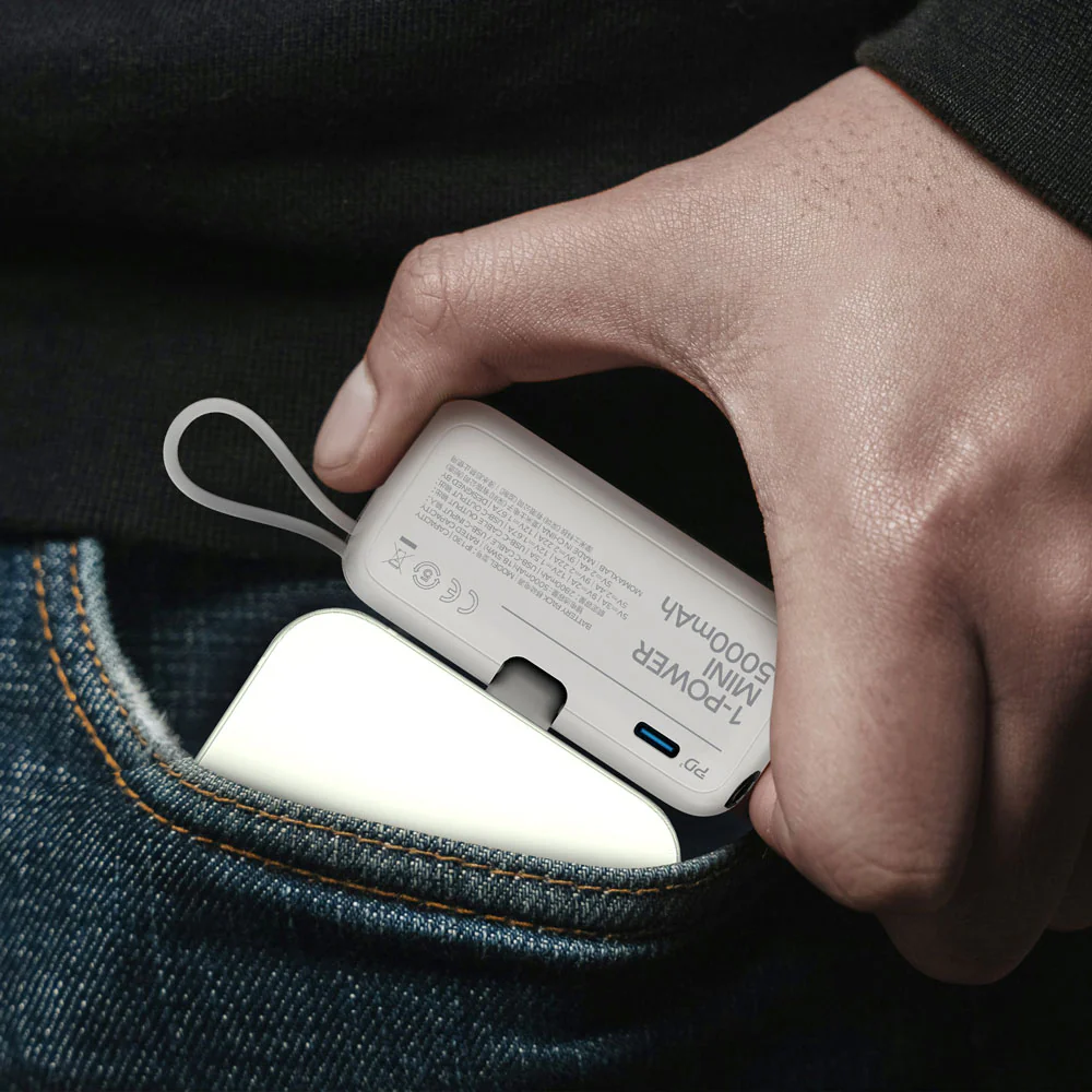 Momax 1-Power Mini 5000mAh 3in1 Power Bank With USB-C Plug White