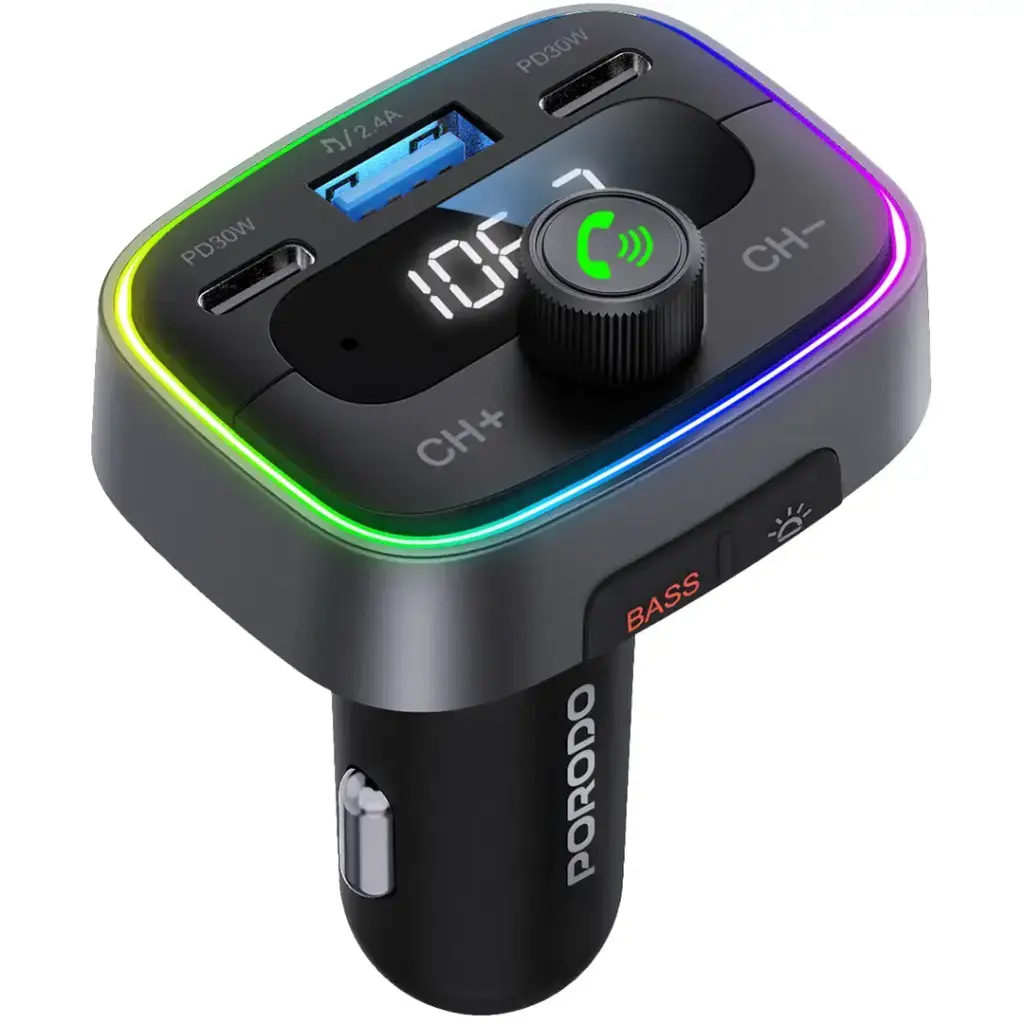 Porodo Smart Car Charger FM Transmitter - Black7.webp