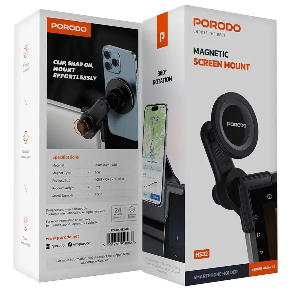 Porodo Magnetic Screen Mount - Black (1).webp