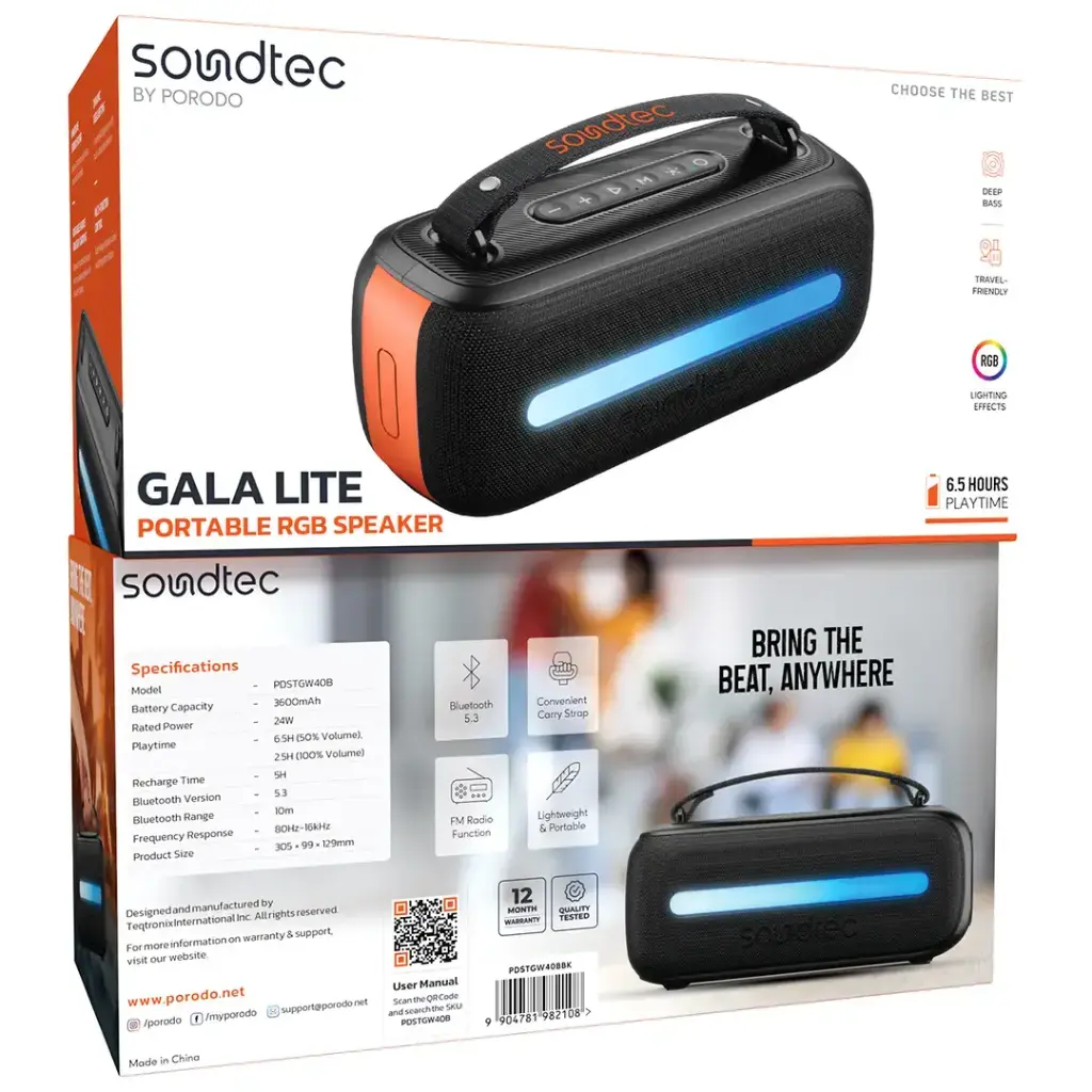 Porodo Soundtec Gala Lite Portable RGB Speaker - Black.webp
