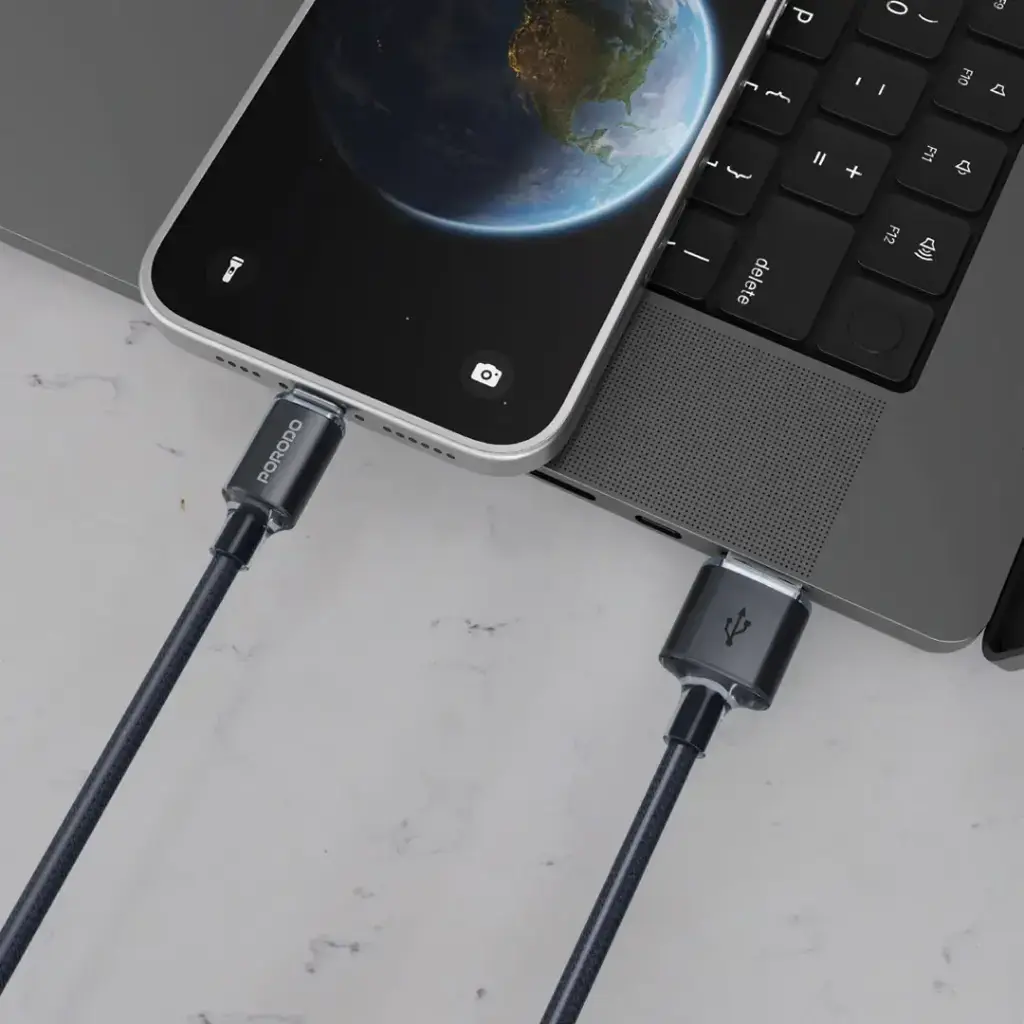 Porodo USB-A to Lightning Braided Cable - Black (3).webp