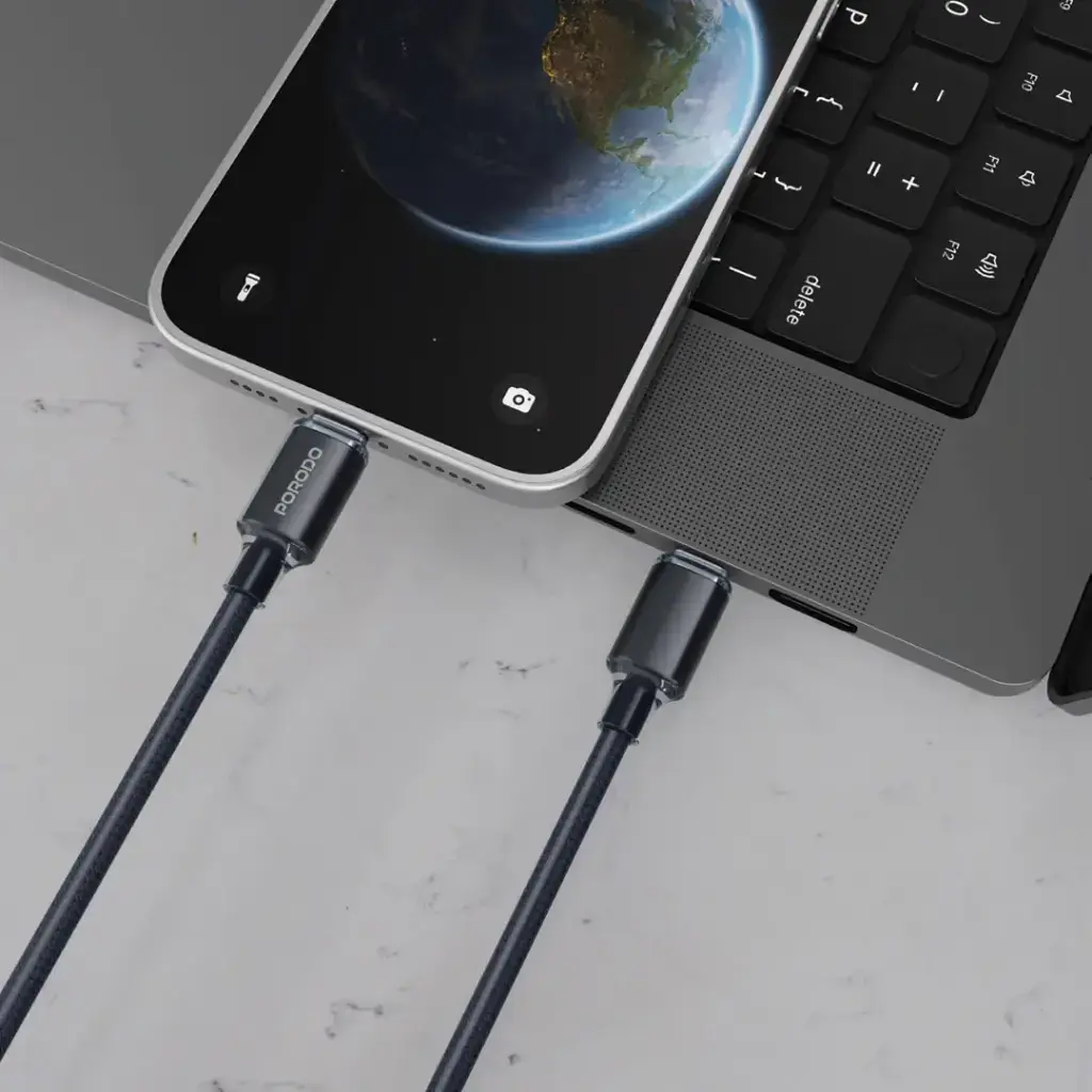 Porodo USB-C to Lightning Braided Cable - Black (2).webp