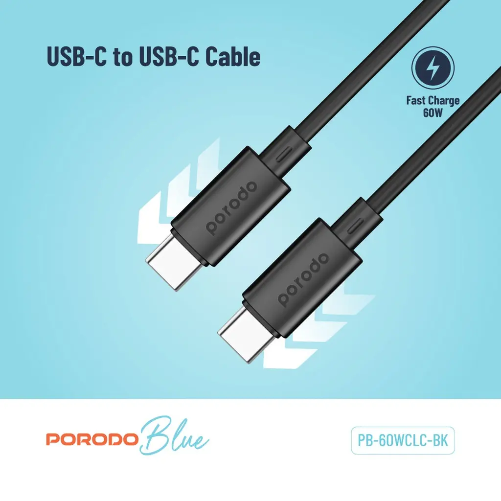 Porodo Blue 60W PD Type C to C PVC Cable 1.2M - Black (4).webp