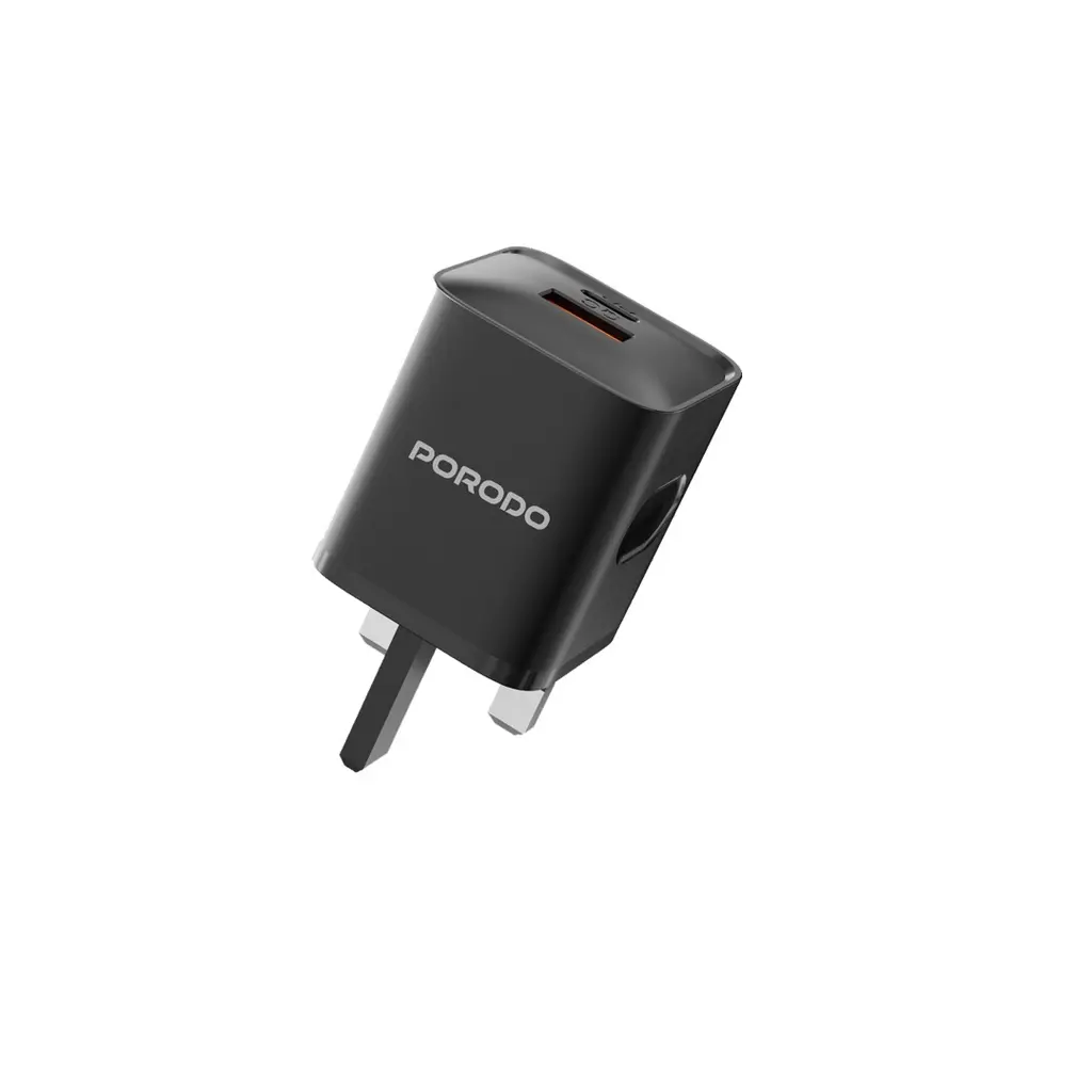[PD-FWCH022-C-BK] Porodo Dual port Wall Charger UK with Type-C Cable - Black.webp