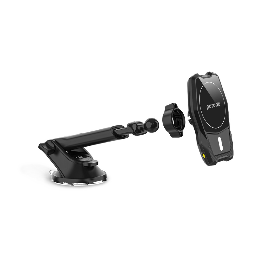 Porodo Mobile Holder Wireless Car Mount Dual Stand Combo, Black