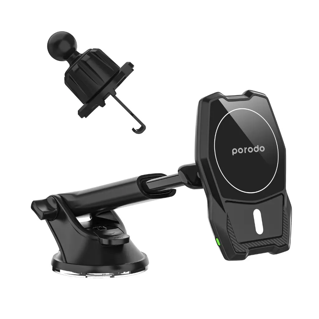 Mobile Holder Porodo Wireless Car Mount Dual Stand Combo - Black.webp