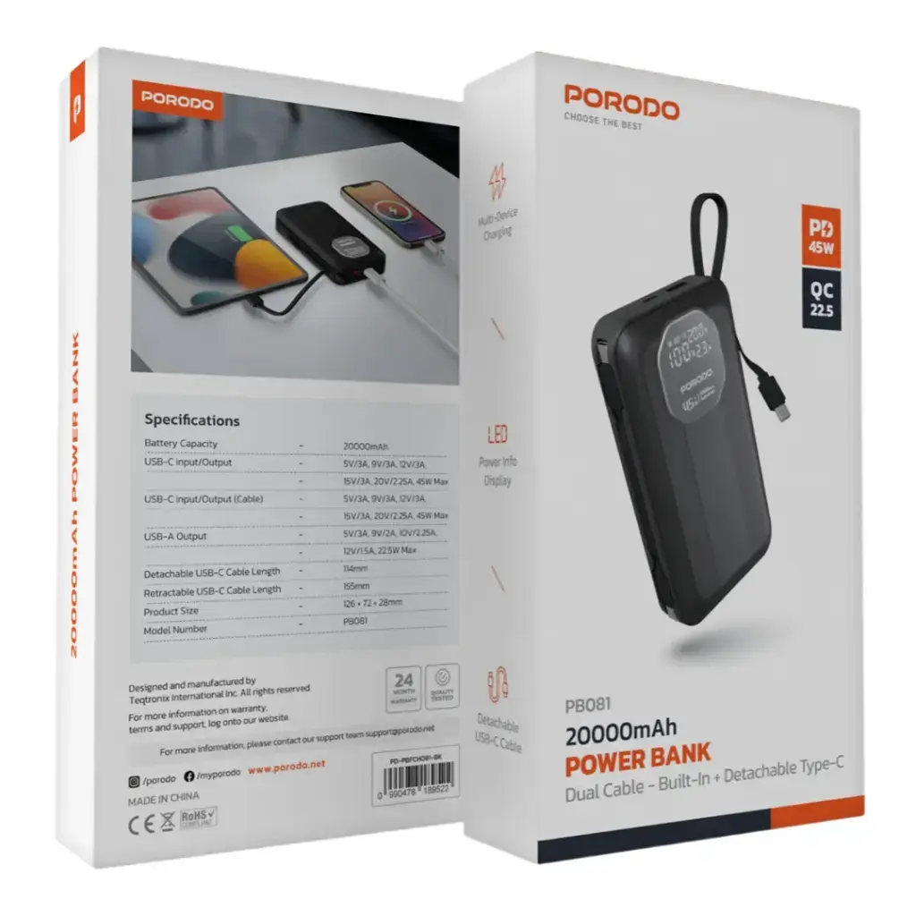 Porodo 20000mAh Power Bank - Black .webp