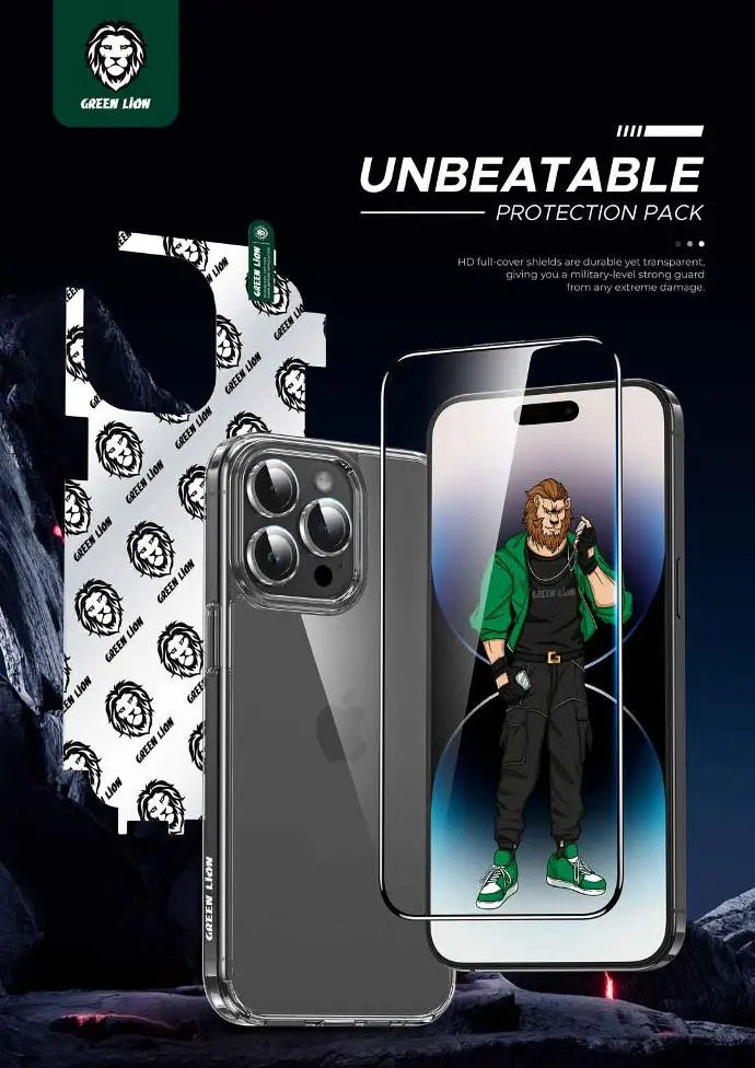 Green Lion 4 in 1 Defender Pack for iPhone15 Pro 15 Pro Max - Transparent (2).webp